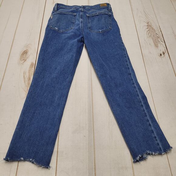 Paige Hoxton slim crop jeans distressed raw chewed hem - Picture 2 of 9